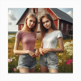 Two Girls In Front Of A Barn 1 Canvas Print
