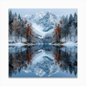 Snowy Mountains Reflected In A Lake Canvas Print