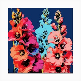 Andy Warhol Style Pop Art Flowers Delphinium 2 Square Canvas Print