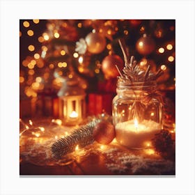 Christmas Lights In A Jar Canvas Print