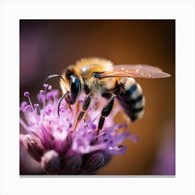 Bee On Purple Flower Canvas Print