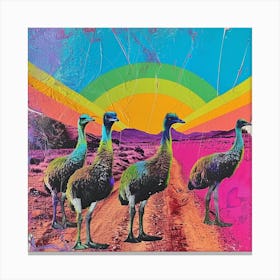 Rainbow Ostrich Kitsch Collage 2 Canvas Print