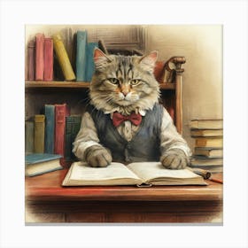 Cat Reading A Book 1 Canvas Print