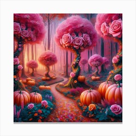 Pink Roses And Pumpkins Canvas Print