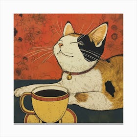 Cat With Cup Of Coffee Canvas Print