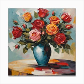 Roses In A Blue Vase Canvas Print