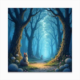 Glowing Enchanted Forest With Mystical Creatures, Watercolor 1 Canvas Print