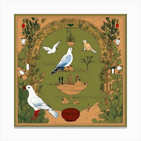 Doves In The Garden 1 Canvas Print
