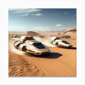 Futuristic Spaceships In The Desert Canvas Print