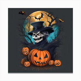 Halloween Pumpkin Skeleton Canvas Print