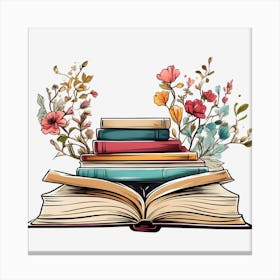 Open Book With Flowers Canvas Print