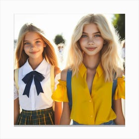 Three Girls In School Uniforms 2 Canvas Print