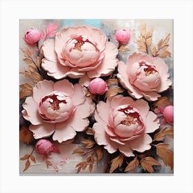 Pattern with Pink Peony flowers Canvas Print