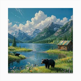 Bears By The Lake Canvas Print