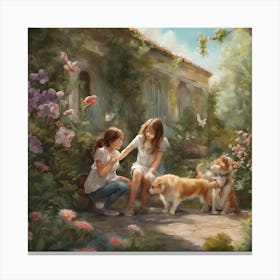 Two Girls And Dogs Canvas Print