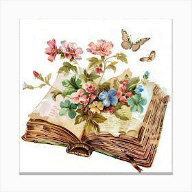 Open Book With Flowers 1 Canvas Print