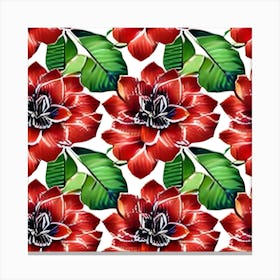Seamless Pattern With Red Flowers Canvas Print