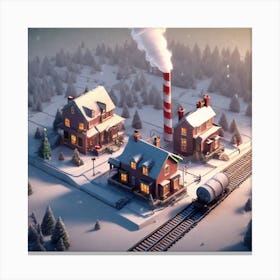 Christmas Decorated Home Outside Isometric Digital Art Smog Pollution Toxic Waste Chimneys And Canvas Print