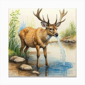 Deer Drinking Water Canvas Print