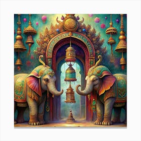 Two Ornate Elephants Under A Colorful Archway 1 Canvas Print