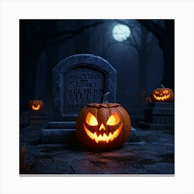 A Sinisterjack O Lantern Grinning Wildly Cast In Eerie Luminescence By The Ambient Night Fear Lur 2 1 Canvas Print