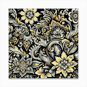 Batik, Black And Yellow Floral Pattern  Canvas Print