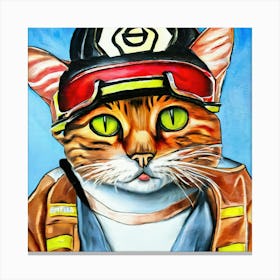 Firefighter Cat Painting Canvas Print