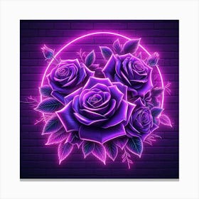 Neon Roses On Brick Wall Stampe su tela