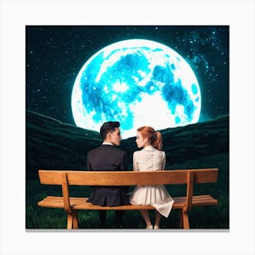 Couple Sitting On A Bench Under The Moon 6 Canvas Print