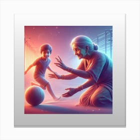 Gandhi and her grandson playing football together Canvas Print