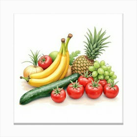 Beautiful Watercolor Composition Of Fresh Produce With An Elegant, Artistic Touch 1 Canvas Print