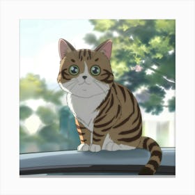 Cat Sitting On A Car Canvas Print