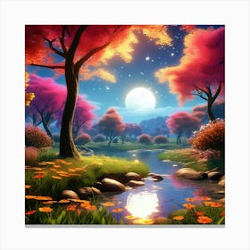 Beautiful Night In The Forest Canvas Print