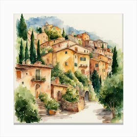 Watercolor Of Italian Village 1 Canvas Print