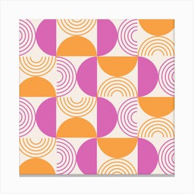 Mid Century Geometric Lines and Half Circles in Pink and Orange Canvas Print