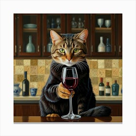 Default Wine For One Cat Drinking Wine 1 Kitchen Kitchen Dinin 2 Canvas Print