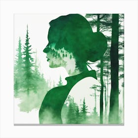 Silhouette Of A Woman In The Forest Canvas Print