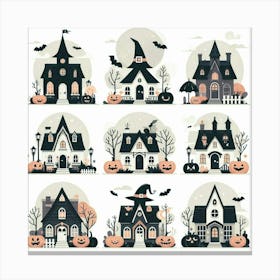 Set of 9 Halloween Houses - Cute Vector style Illustration Canvas Print