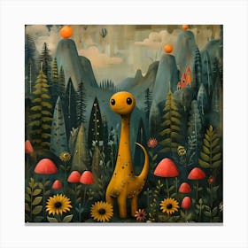 Dinosaurs In The Forest, Naïf, Whimsical, Folk, Minimalistic Canvas Print