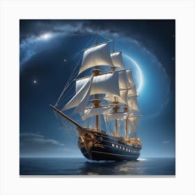 Sailing Ship At Night Canvas Print