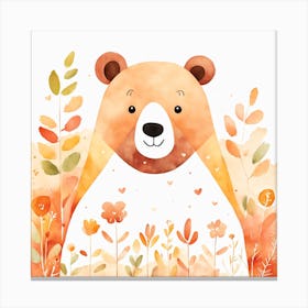 Floral Teddy Bear Nursery Illustration (2) Canvas Print
