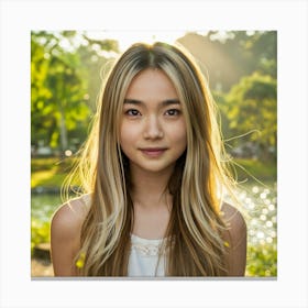 Asian Girl In Park Canvas Print