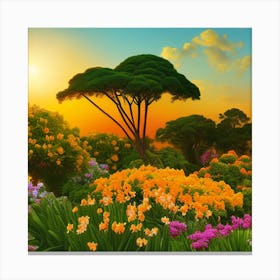 Beautiful Garden At Sunset Stock Photo Canvas Print