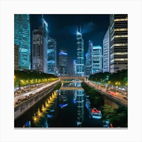 Hong Kong City At Night 7 Canvas Print