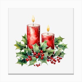 Christmas Candles With Holly 7 Canvas Print