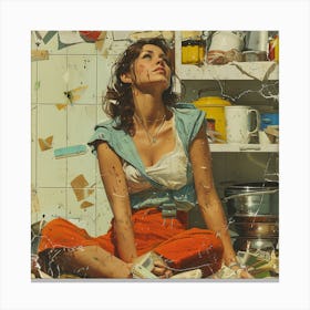 Girl In A Kitchen Canvas Print