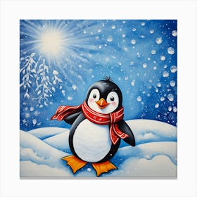 Playful Penguin Painting A Winter Wonderland Canvas Print