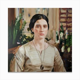 A Portrait Art Of A Woman With Dark Hair Wearing A Canvas Print