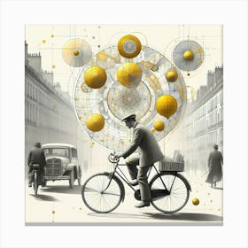 Old Paris Cyclist And Road Creative Illustration Canvas Print