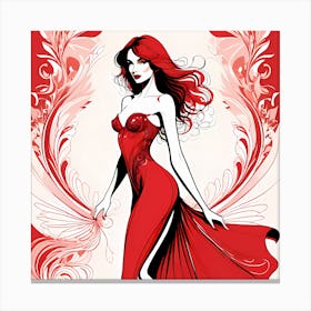 Woman In Red Dress Illustration Canvas Print